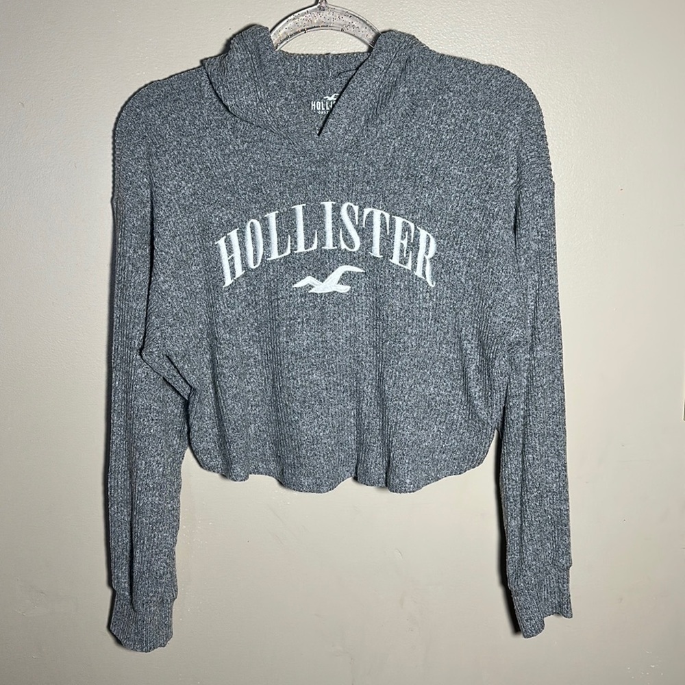 Hollister Gray Ribbed Hooded‎ Cropped Top | XS